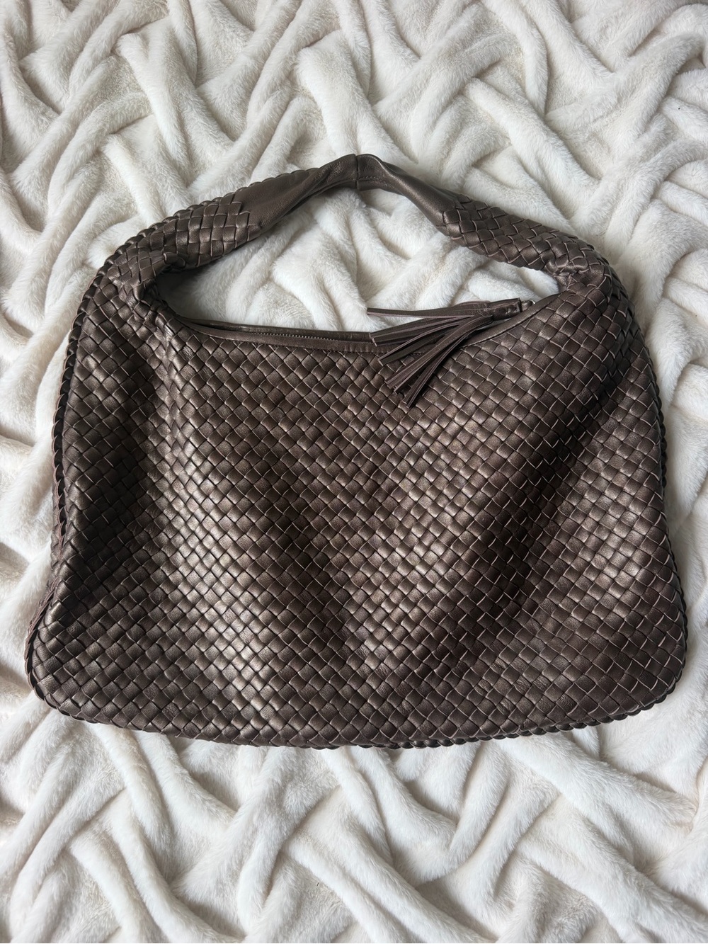 Woven Shoulder Hobo Bag in Dark Brown